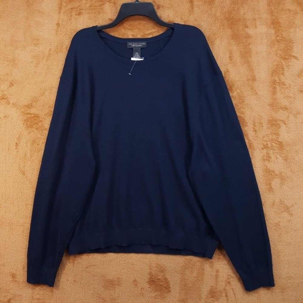 BLOOMINGDALES Sweater Mens XXL Navy Pullover Crew Cotton Cashmere Blend